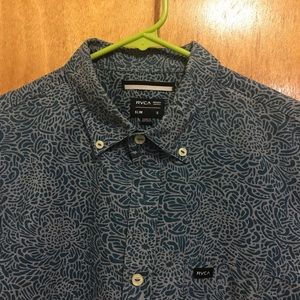 RVCA short sleeve button down blue grey paisley floral print
